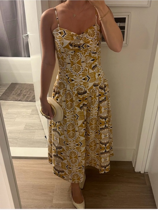 Moon River Dresses & Skirts - Moon River Yellow Floral Print Spaghetti Strap Midi Dress